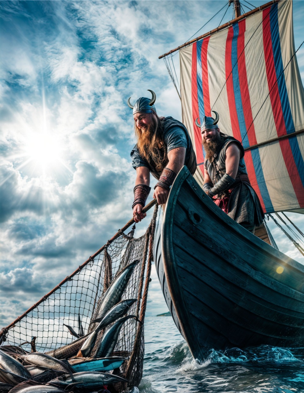 Vikings hauling in fish